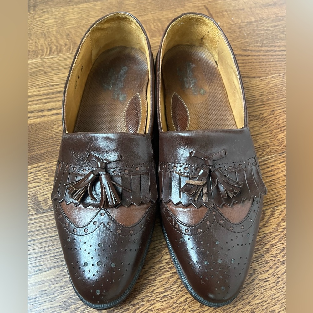 STANLEY BLACKER Brown Leather Tassel Loafers Dress Shoes Vintage‎ Classic 10